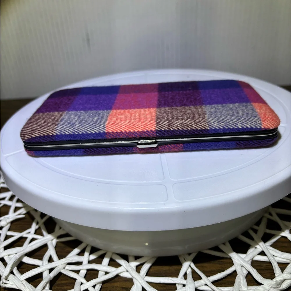 Plaid Wallet with Purple and Red Accents